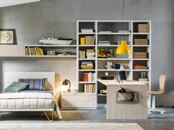 Bedroom with Bookcase in Wood and Matt Lacquer