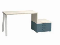 Writing desk with integrated drawer unit and shelves, available in various models and finishes.