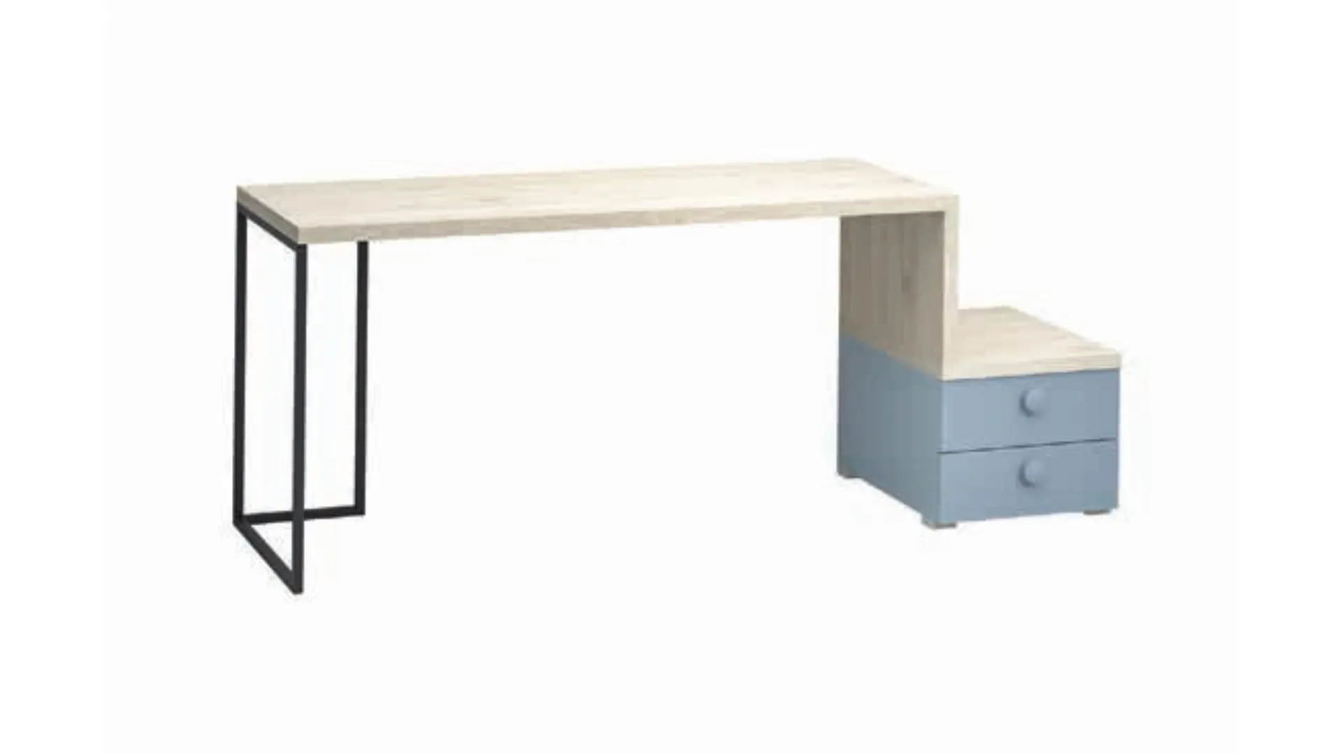 Writing desk with integrated drawers and shelves, available in various models and finishes.