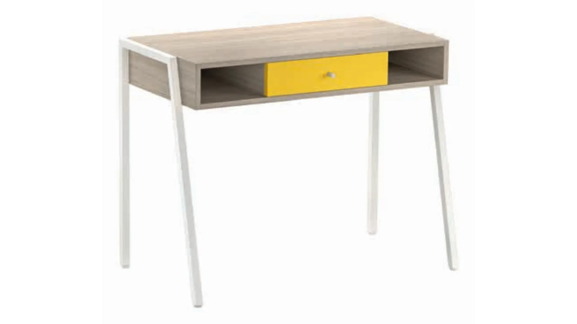 Writing desk with soft-closing drawers available in various colors.