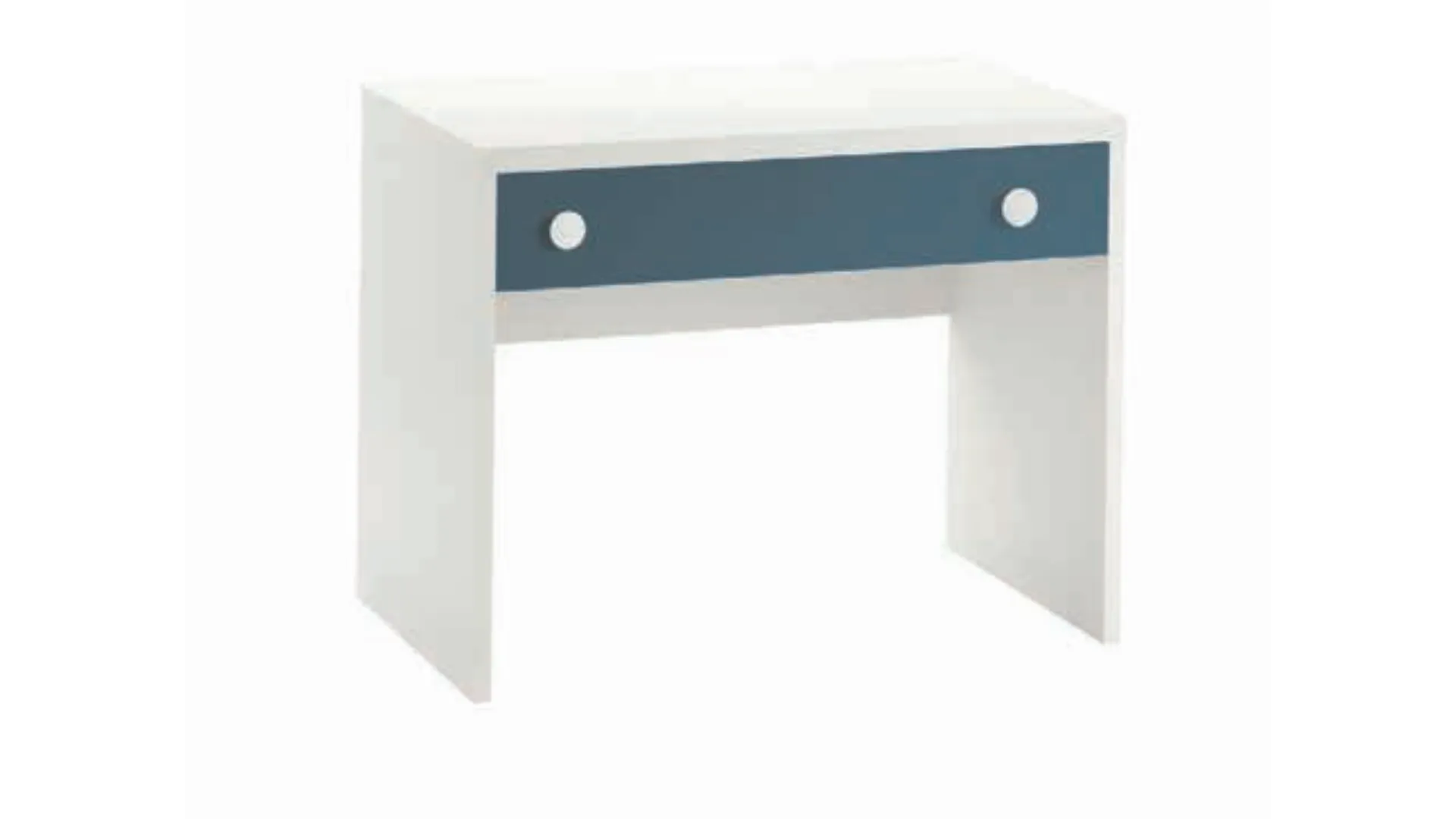 Desk with soft-close drawers available in various colors.