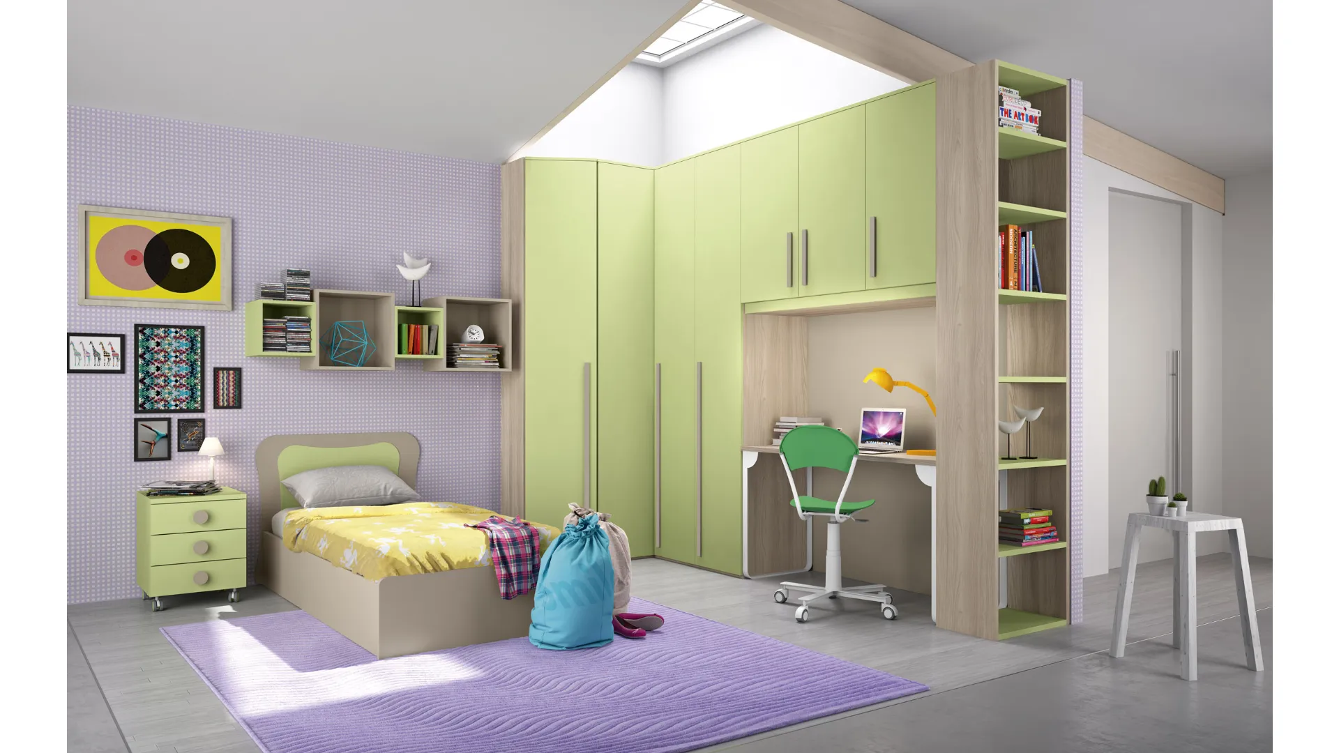 Bedroom with corner bridge wardrobe