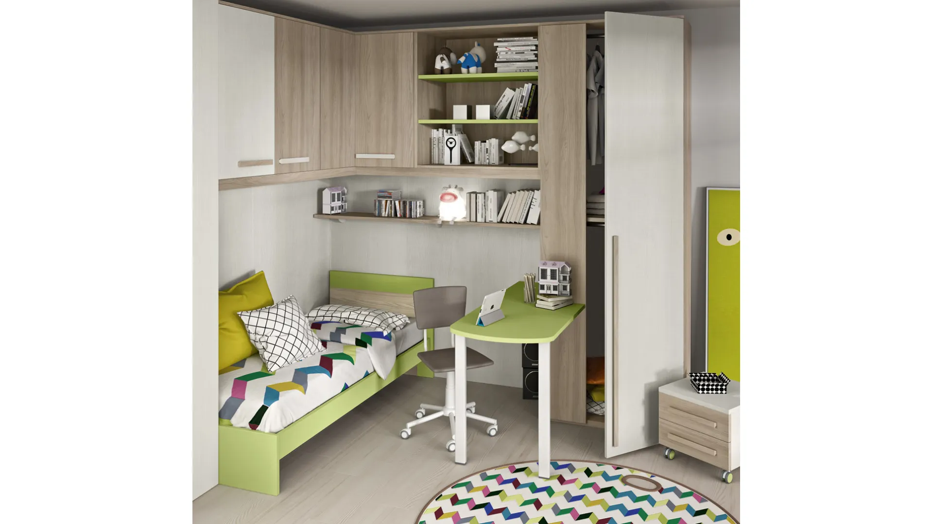 Corner bedroom in laminate