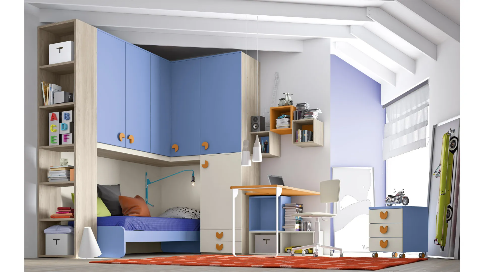 Space-saving bedroom for children