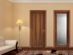 wooden door with frosted glass