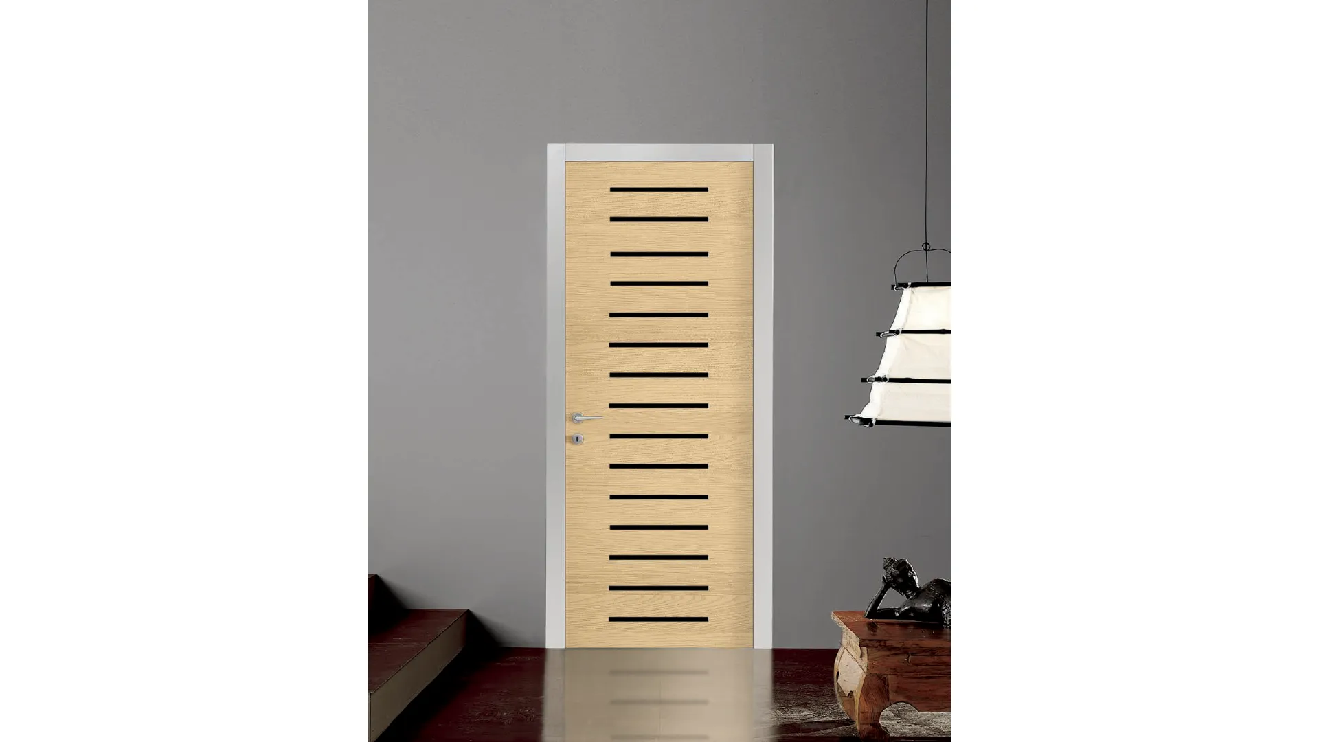 Wooden door in light oak and dark oak