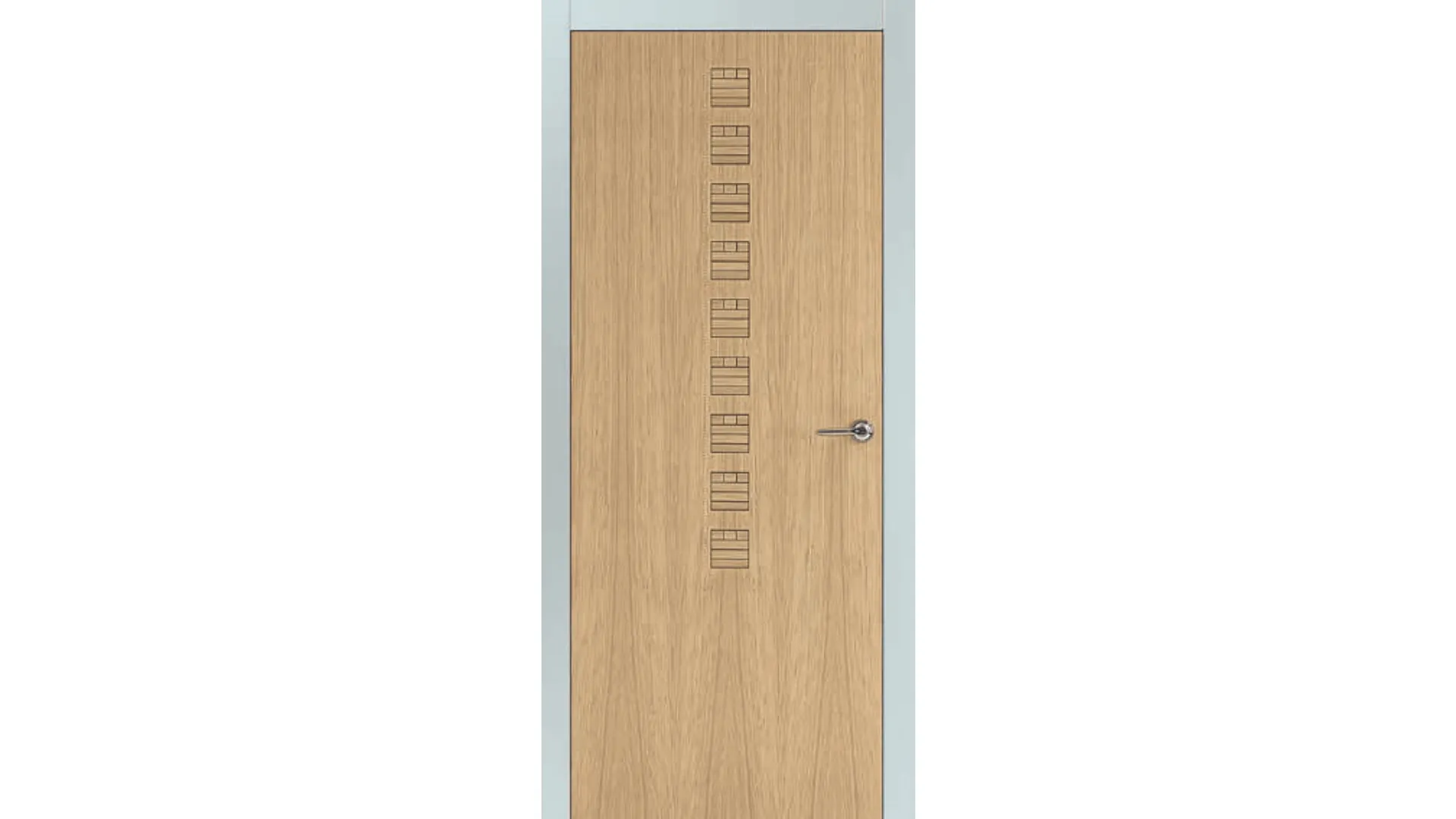 Screen printed door with dark wood carvings