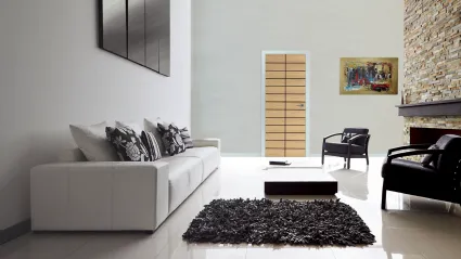 modern wood door with inlays