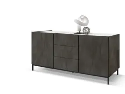 Sideboard with 2 soft-close doors, 3 central drawers and metal feet.