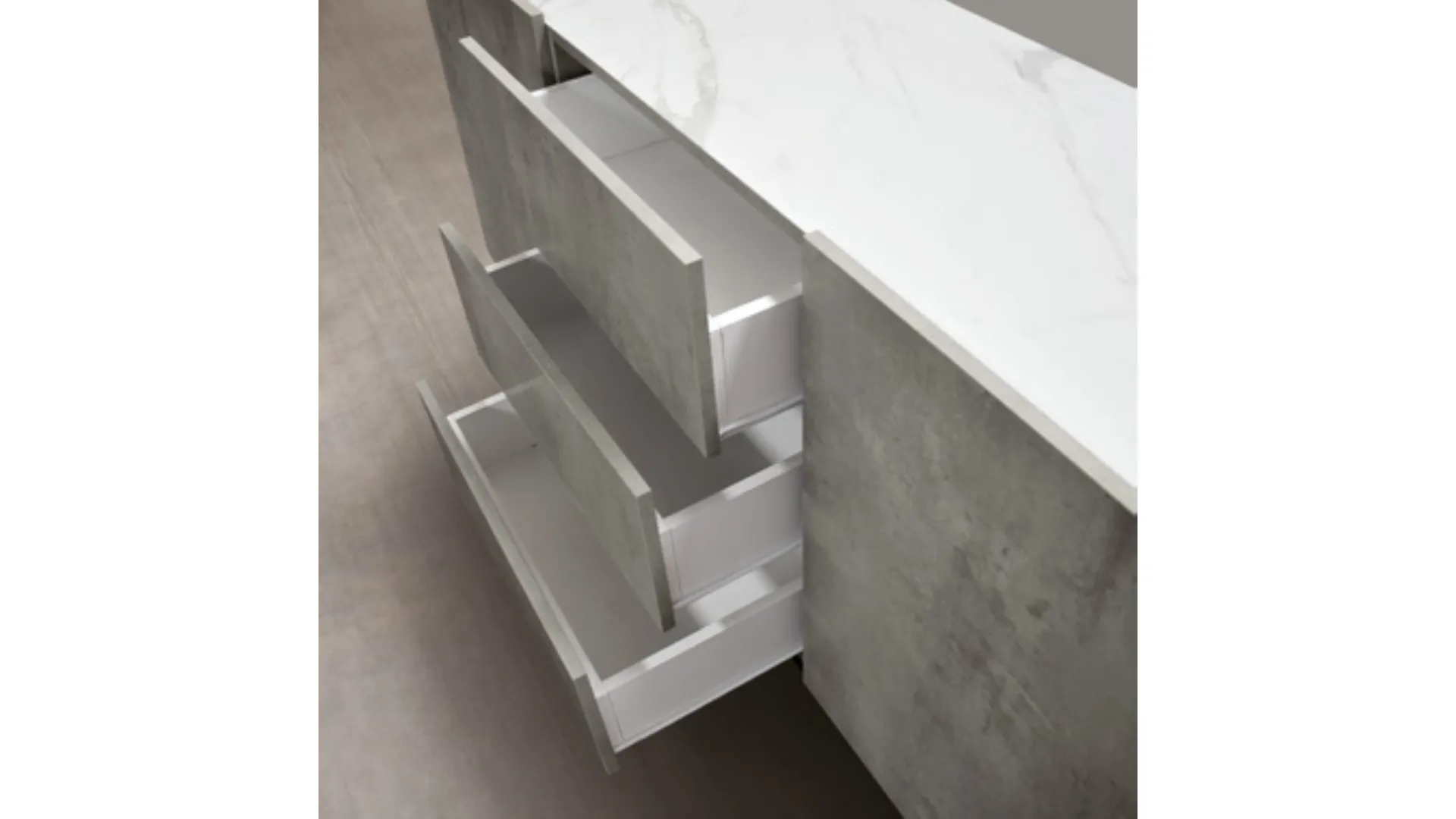 Sideboard with 2 soft-close doors, 3 central drawers, and metal feet.