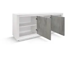 Three-door media unit with soft-close hinges, measuring 180x80, with an internal shelf and spacious surface.