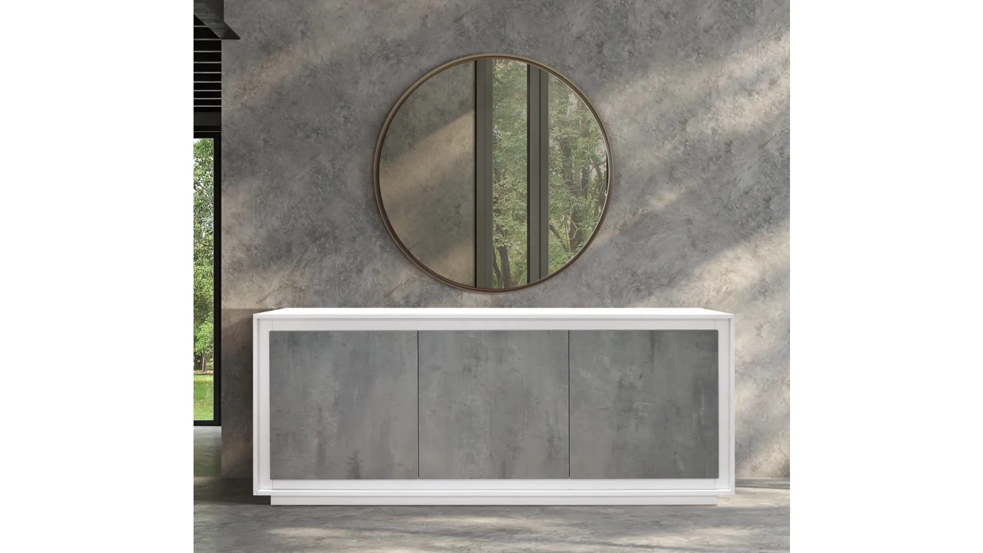 Three-door sideboard 180x80 with soft-close hinges, internal shelf, and spacious surface area.