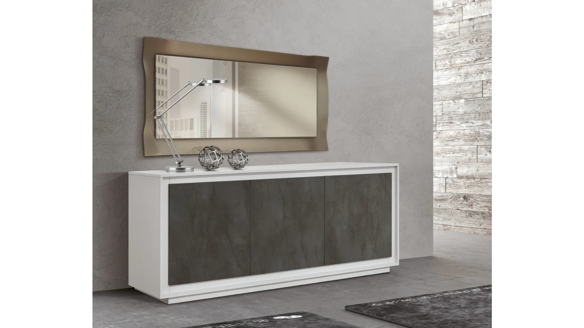 Three-door sideboard with dampers, measuring 180x80, featuring an internal shelf and spacious surface.