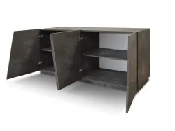 Media cabinet with 4 soft-close doors in oxidized steel finish 180x80