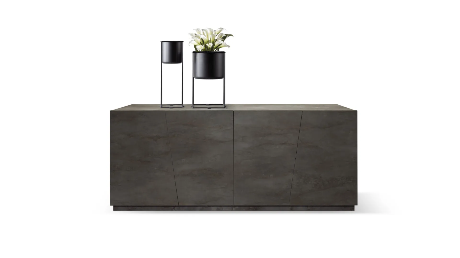 Sideboard with 4 soft-close doors in oxidized steel finish design, measuring 180x80.