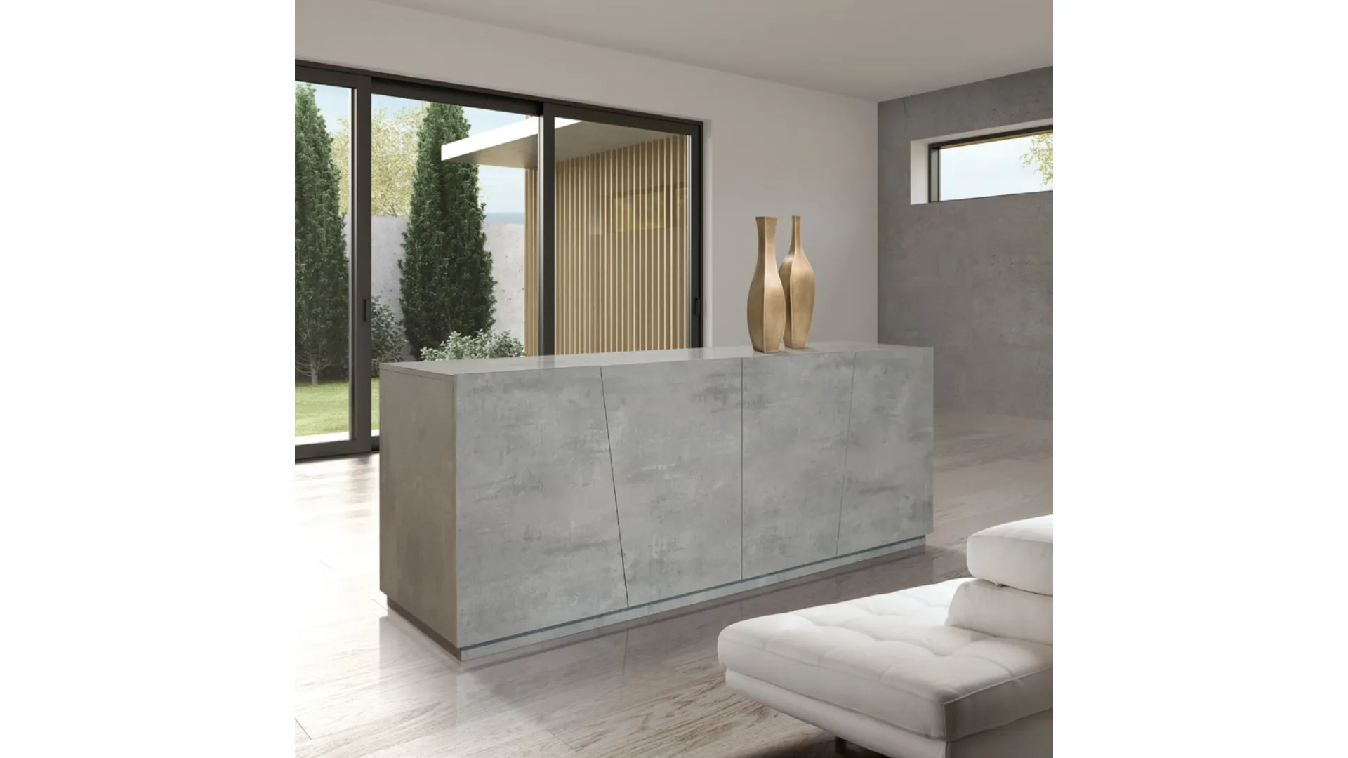 Design oxidized steel finish 4-door sideboard with cushioned doors 180x80