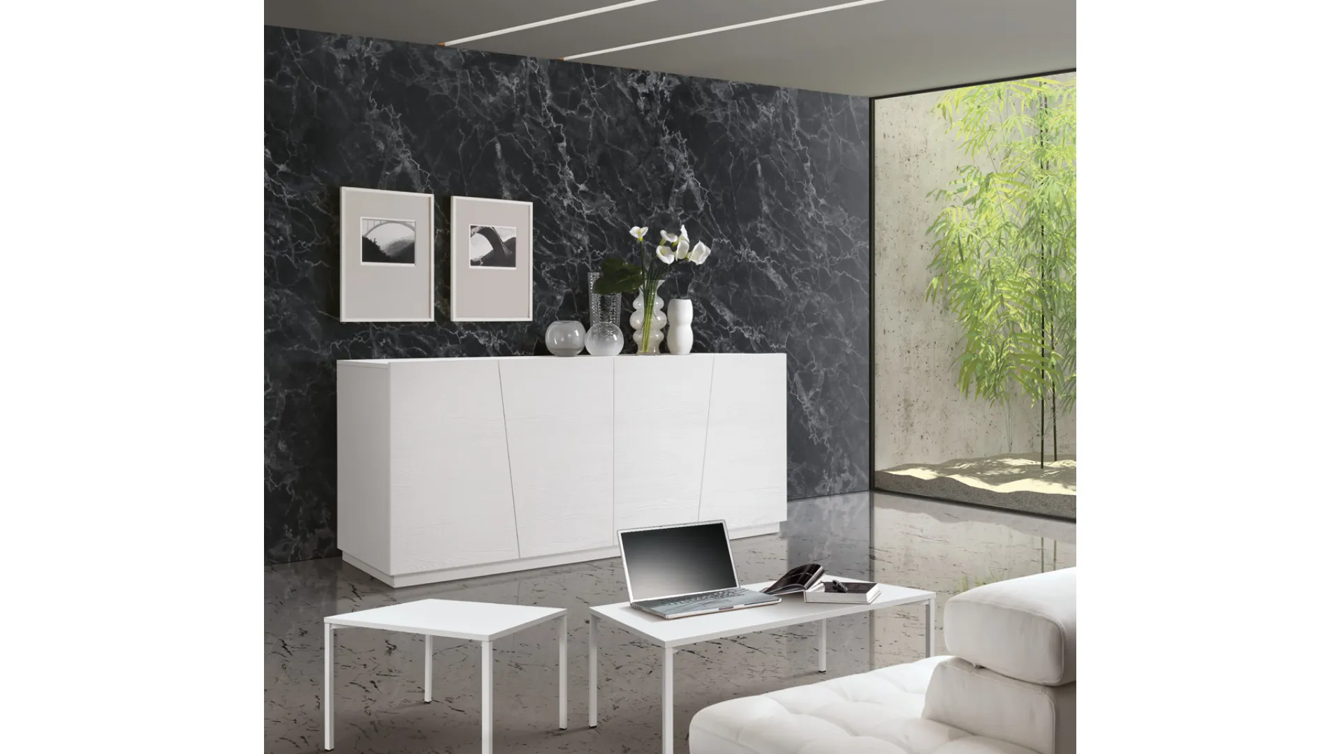 4-door sideboard with cushioned design in oxidized steel finish 180x80