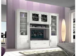 Spacious mobile living with drawers, display cabinets, and TV storage space.