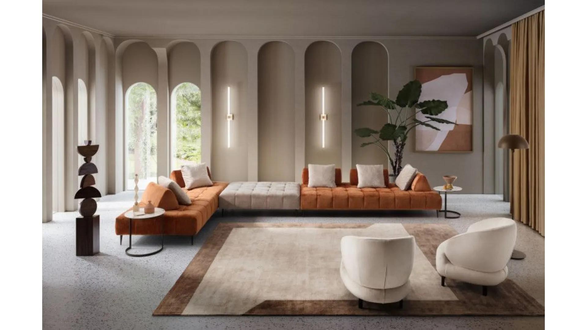 Padded corner sofa in fabric or leather 261x117