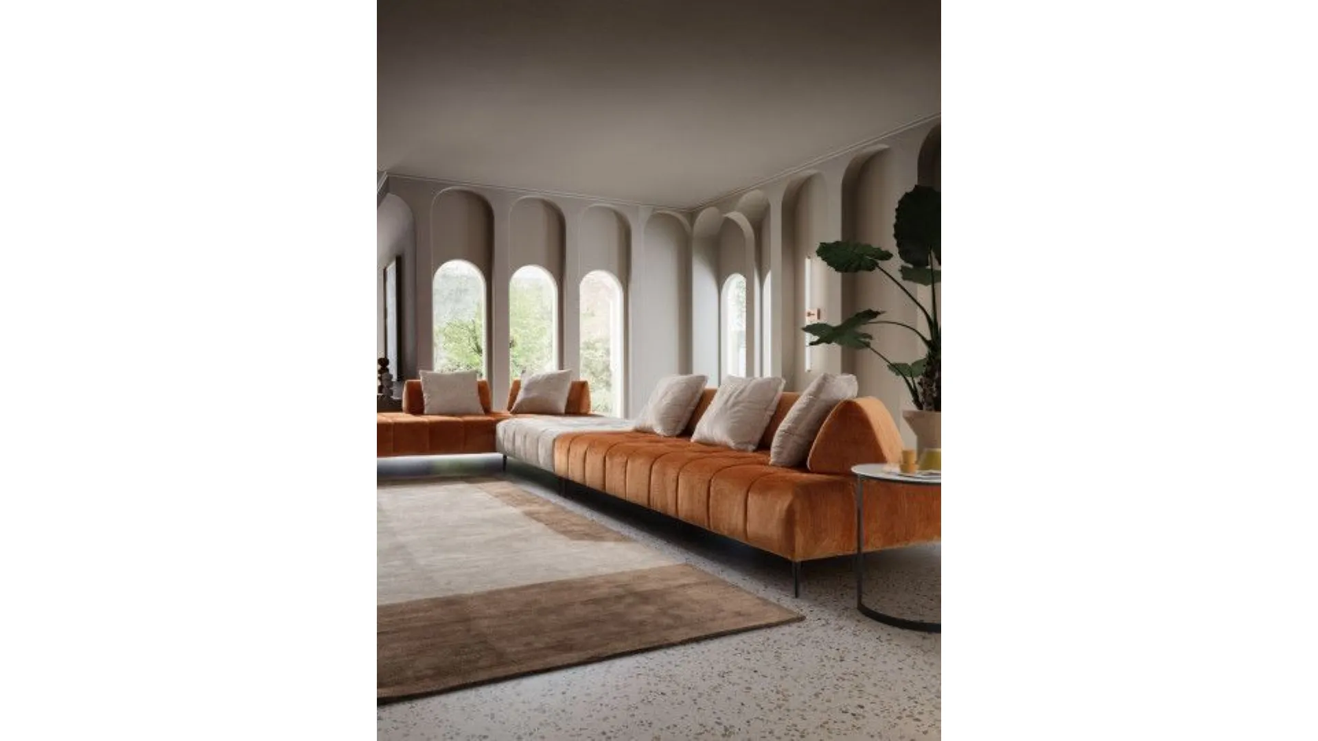 Corner sofa upholstered in fabric or leather 261x117
