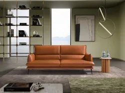 Funny fabric sofa with 1970s metal legs.