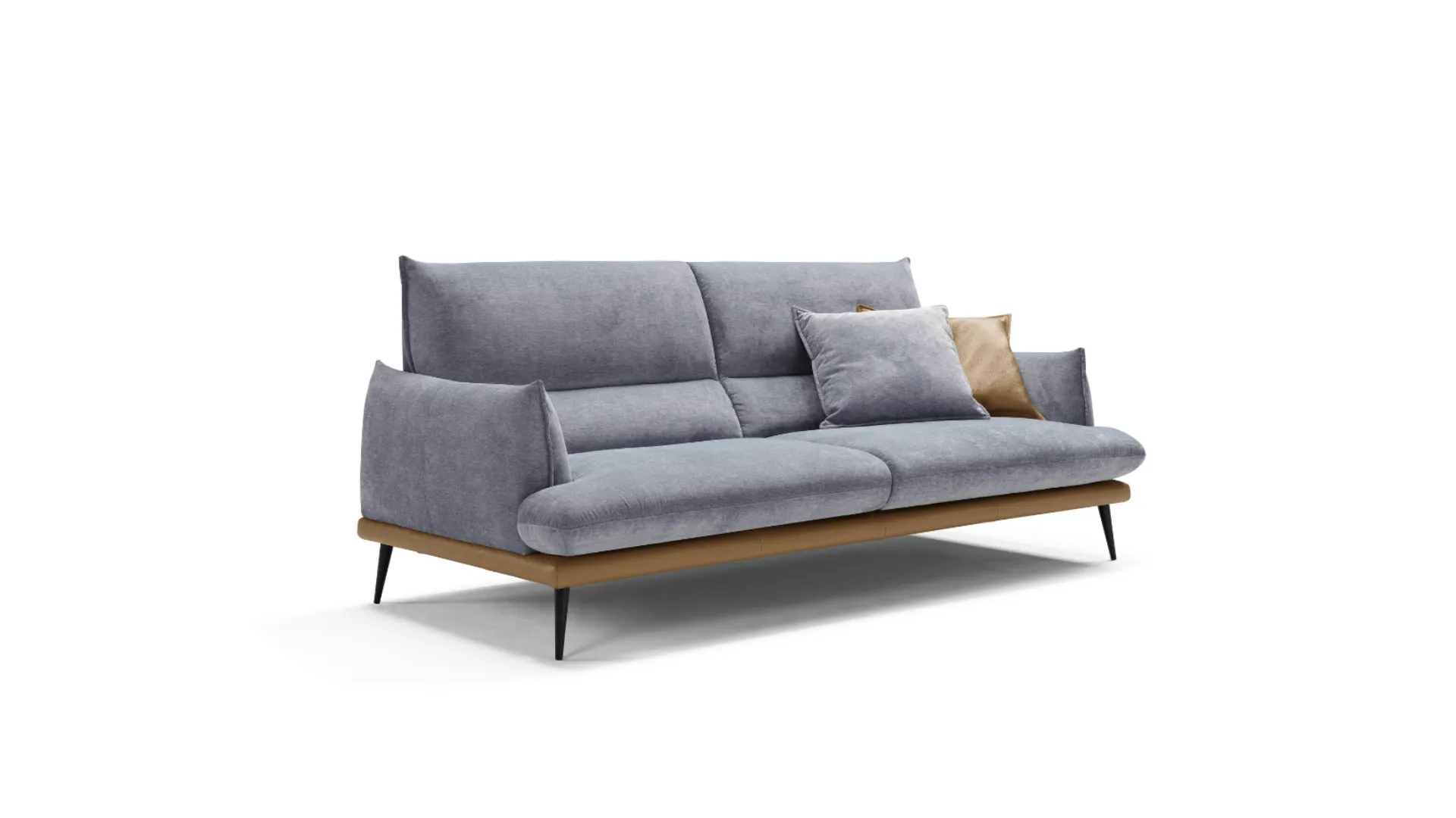 Funny fabric sofa with 1970s metal legs.