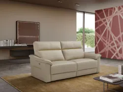 Fabric sofa with low feet and the possibility of relaxing movement
