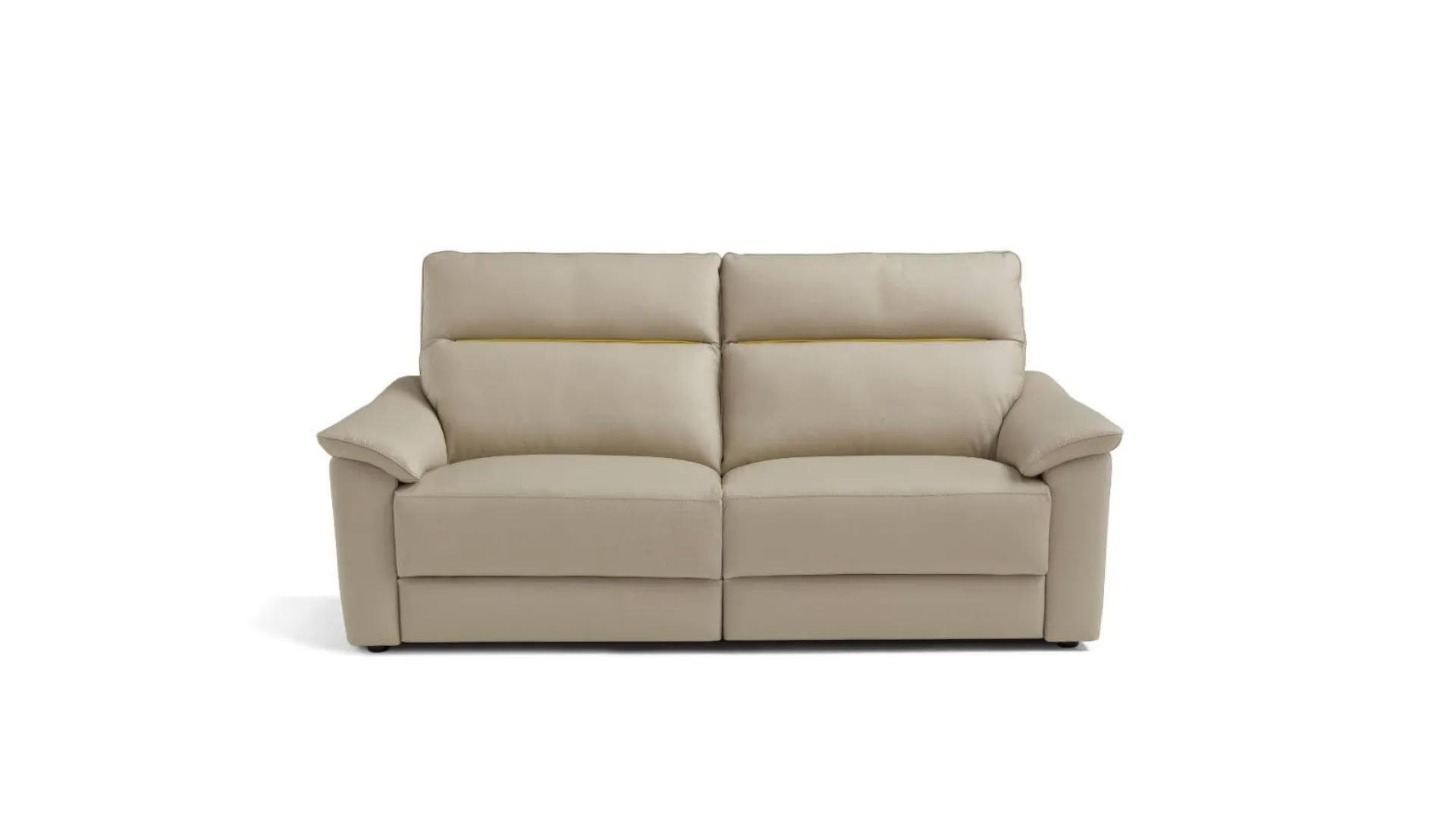 Fabric sofa with low feet and option of relaxation movement.