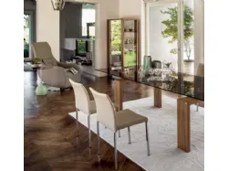Contemporary extending table in wood and glass
