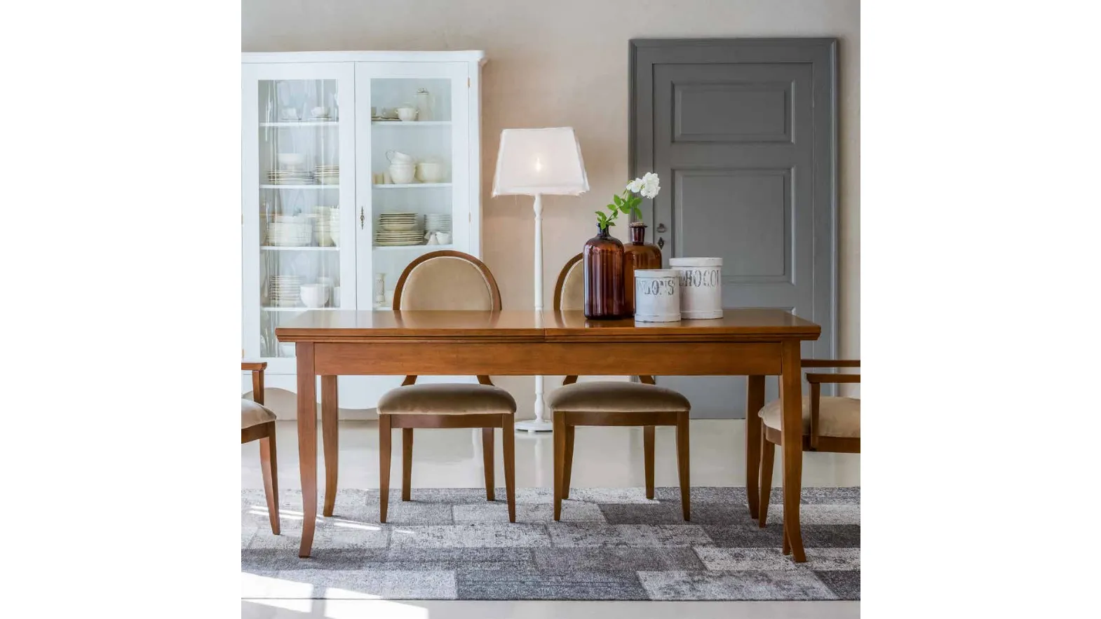 Custom made artisanal table in classic style wood.