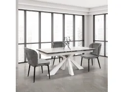 Extensible table 160x75 with central metal base and 2 lateral extensions.
