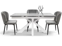 Extendable table 160x75 with central metal base and 2 side extensions.