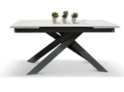 Extendable table with metal base and white statuary finish top 160x75