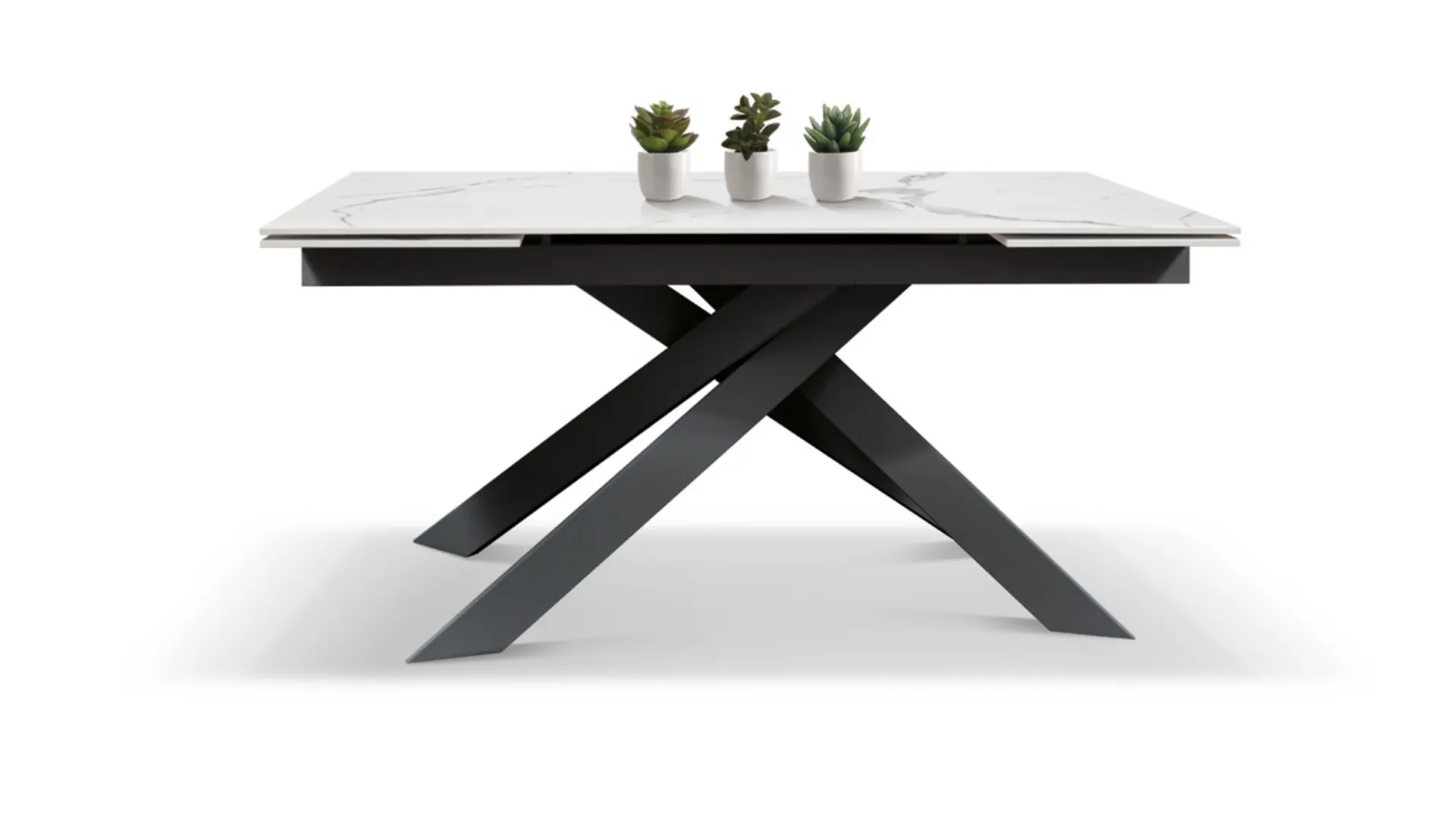 Extendable table with metal base and white statuary finish top 160x75