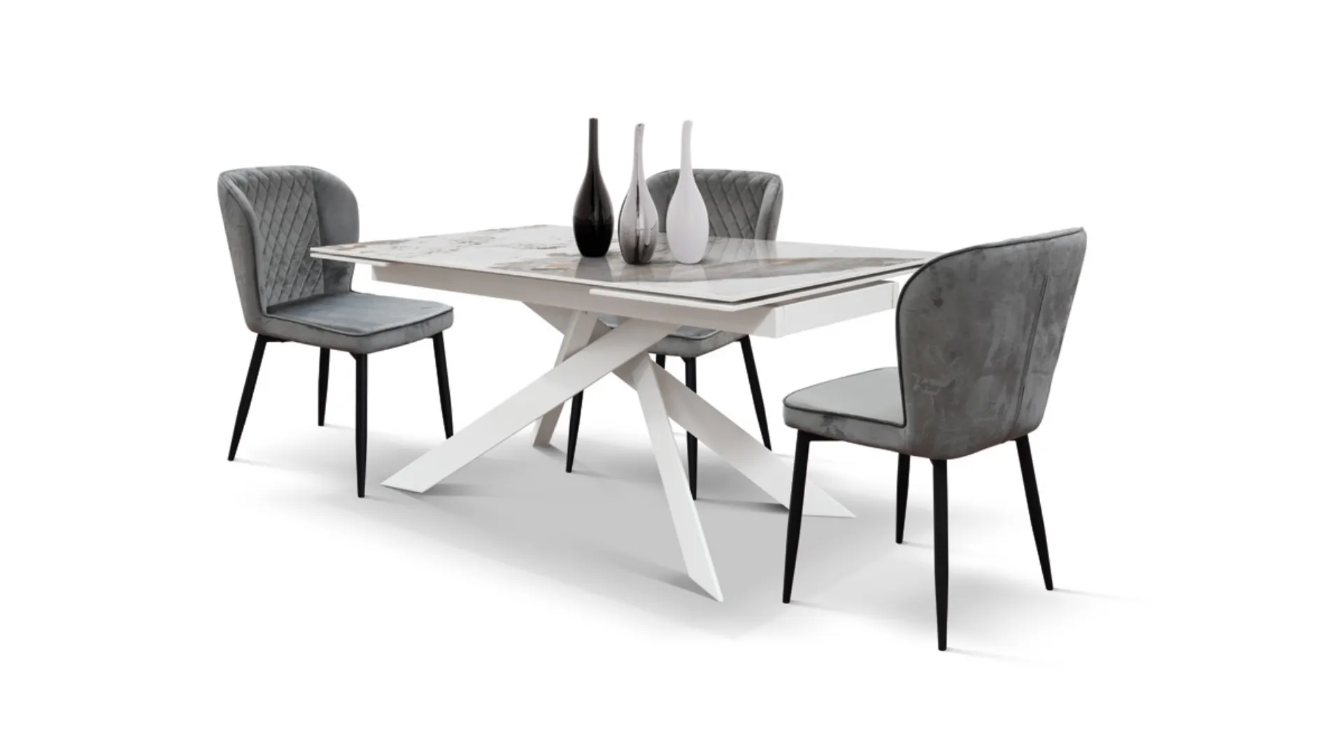 Extendable table with luxury top finish and metal base 160x90