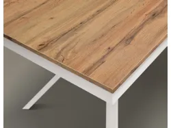 Versatile table with side extension leaf, oak finish tabletop, and white central base.