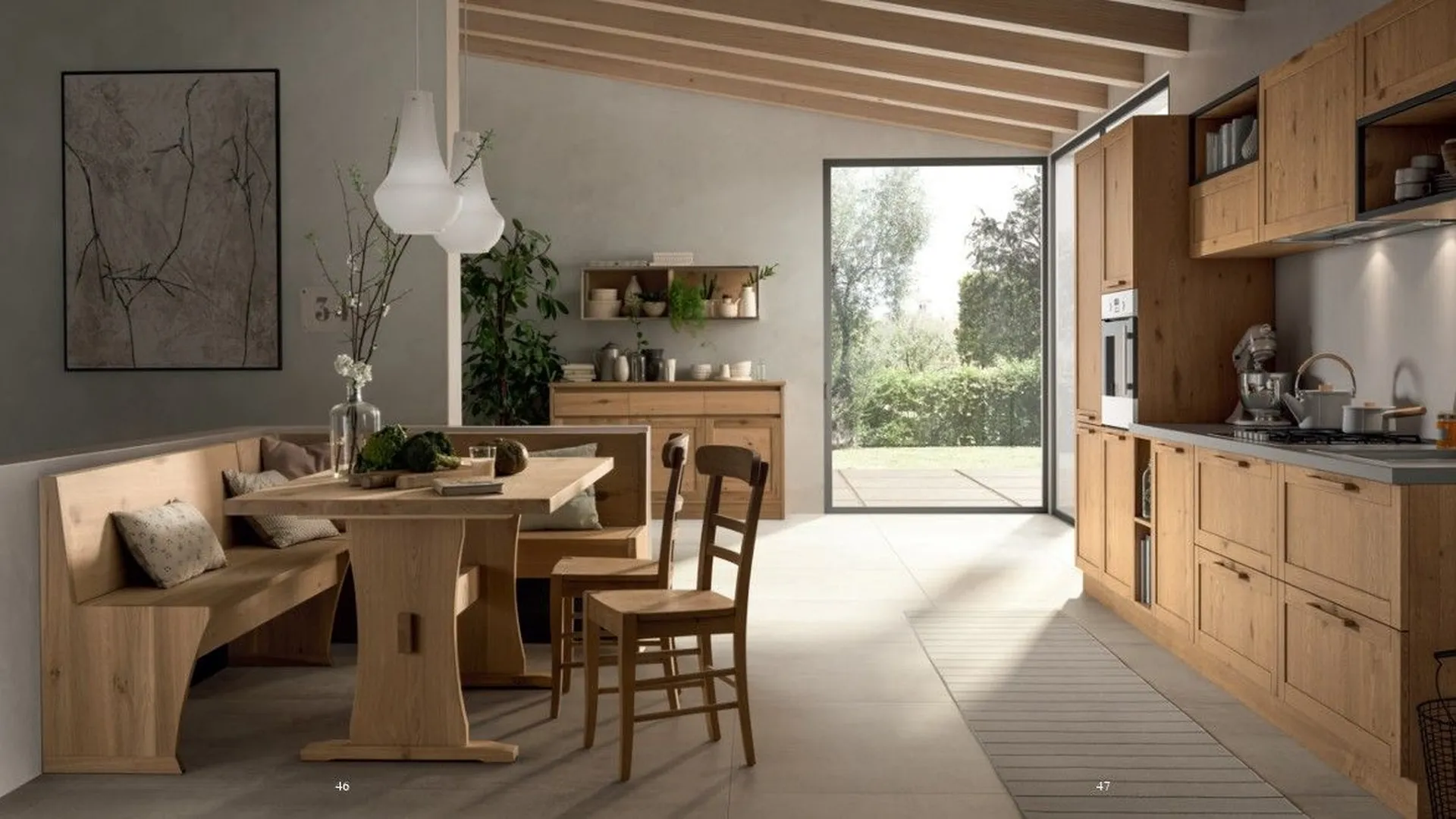 WOOD kitchen with framed oak door