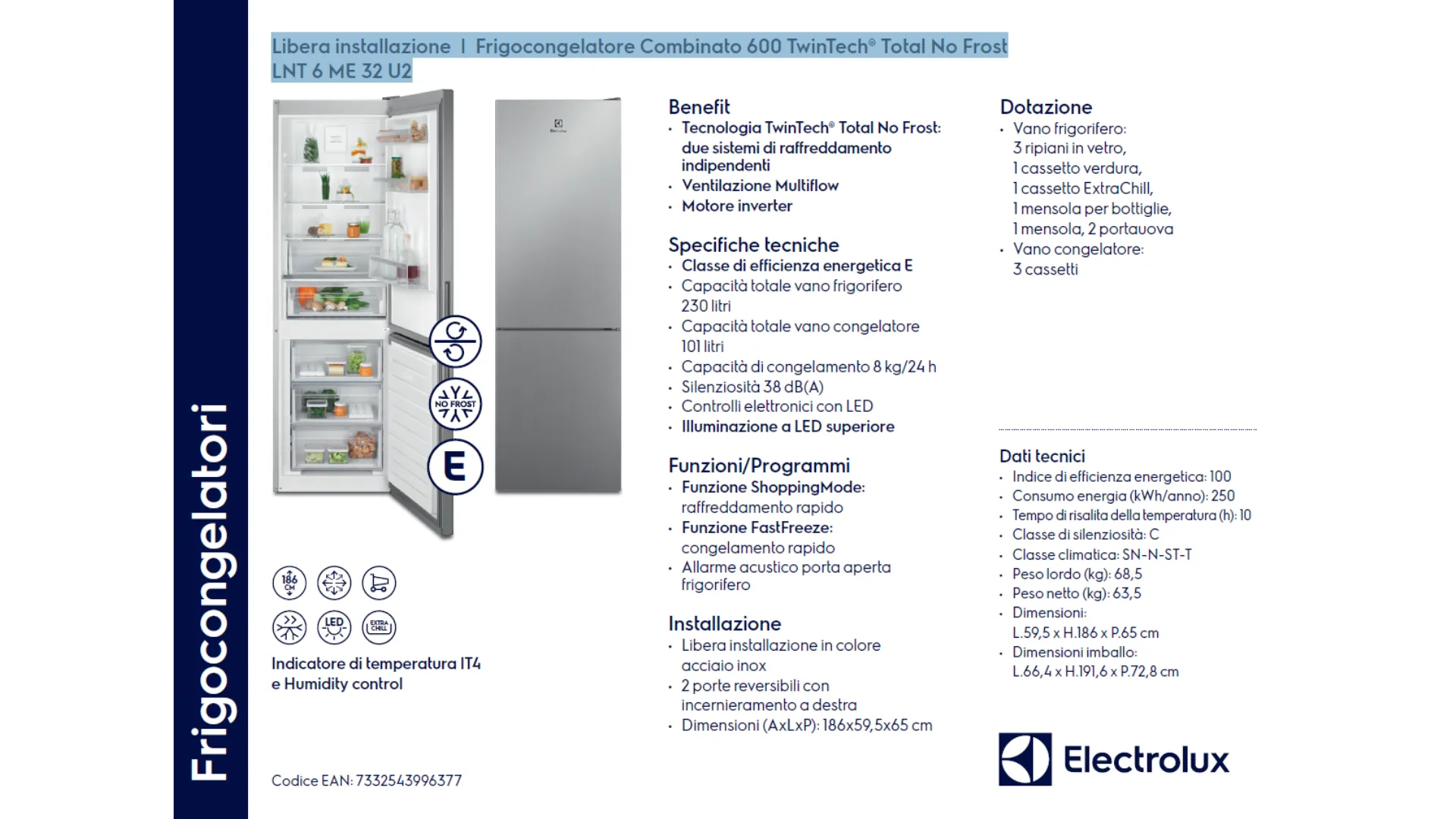 Electrolux LNT 6ME 32U2 Freestanding Fridge