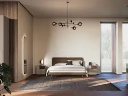 Double bed Ofelia, dimensions 160x200, with a textured frame and a curved designer headboard.