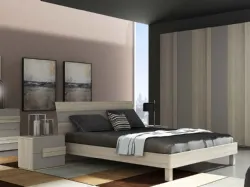 Double bedroom with bed and accessories in Nuvola model, in the Elm/Turtledove finish.