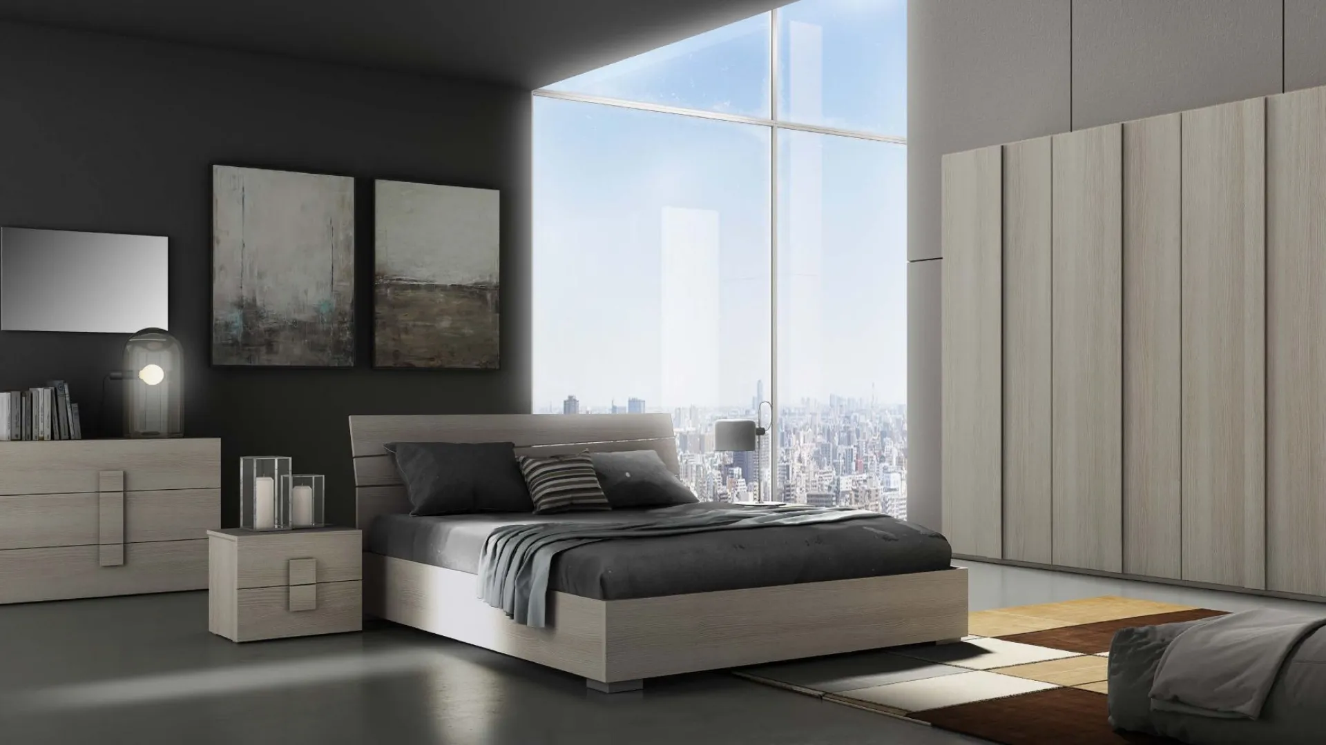 Double bedroom with full amenities, 6-door wardrobe, and Bologna model bed.
