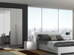 Modern double bedroom, matching elements in White/Taupe finishing.