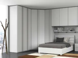 Modern room with a spacious walk-in closet with angular bridge, storage bed.