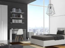 Modern bedroom complete with storage bed in White Larch finish.