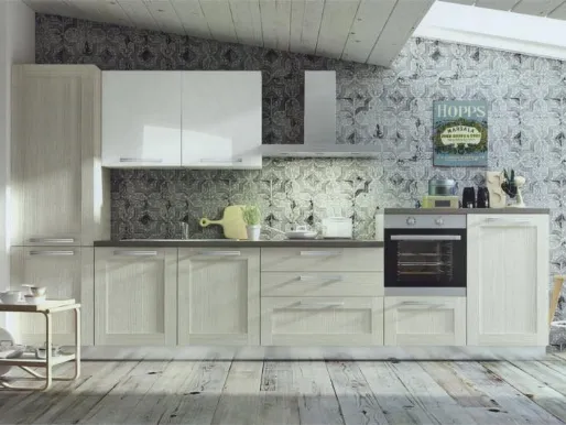 Cloe model modern kitchen with framed door in provencian oak finish.