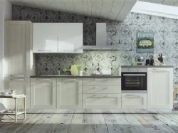 Cloe model modern kitchen with framed door in provencian oak finish.