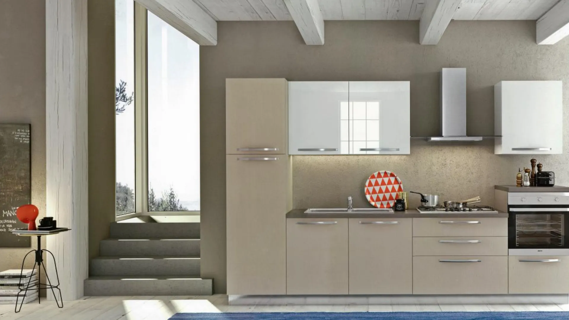 Smooth white laminate kitchen complete with Candy appliances