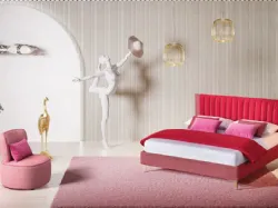 Phlox: bed with a soft fabric band with dynamic vertical stitching