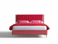 Phlox: bed with a soft fabric band with dynamic vertical stitching