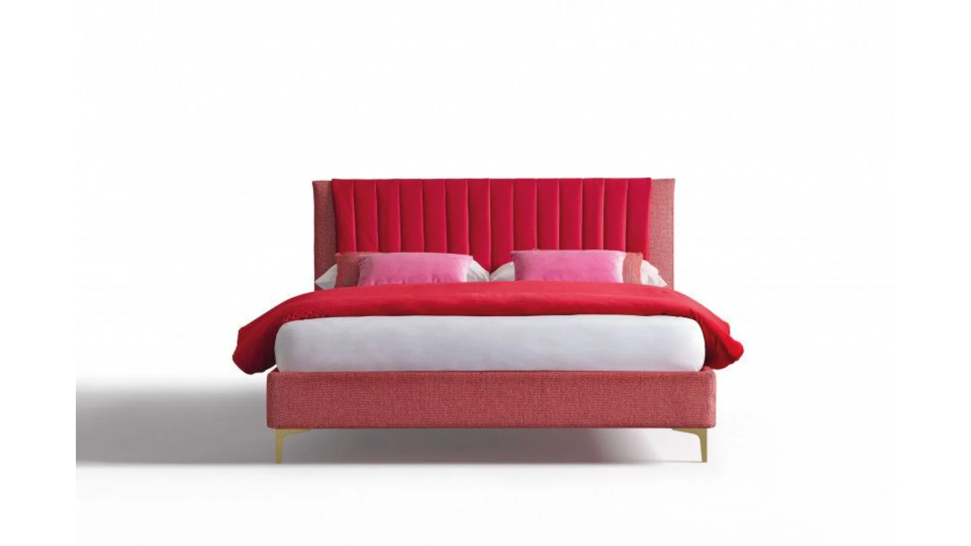 Phlox: bed with a soft fabric band with dynamic vertical stitching